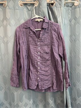 JP and Mattie Dusty Purple Pintuck Button-Up Blouse